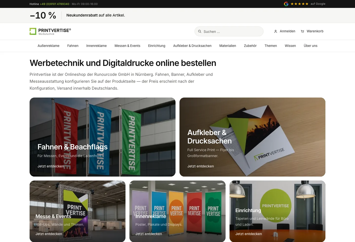 Printvertise — Medusa-Shop für Werbetechnik — Referenz